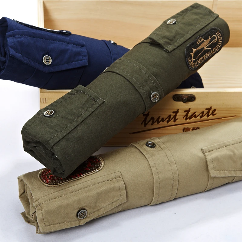 Брендовая Летняя мужская рубашка в стиле милитари с коротким рукавом