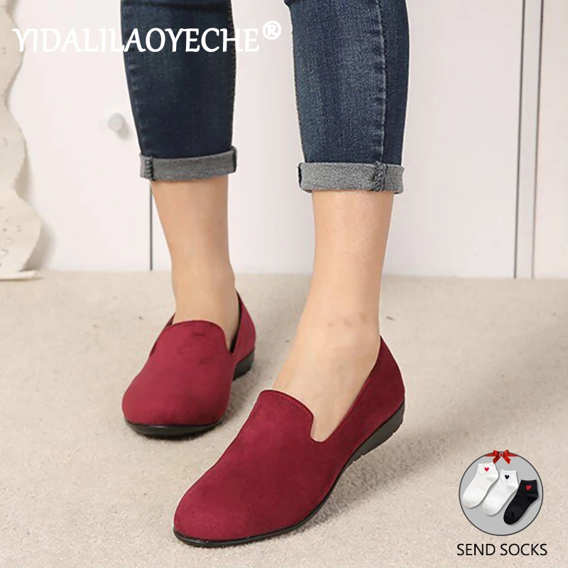 2019 г. Весенние женские модные лоферы из нубука с круглым носком на плоской