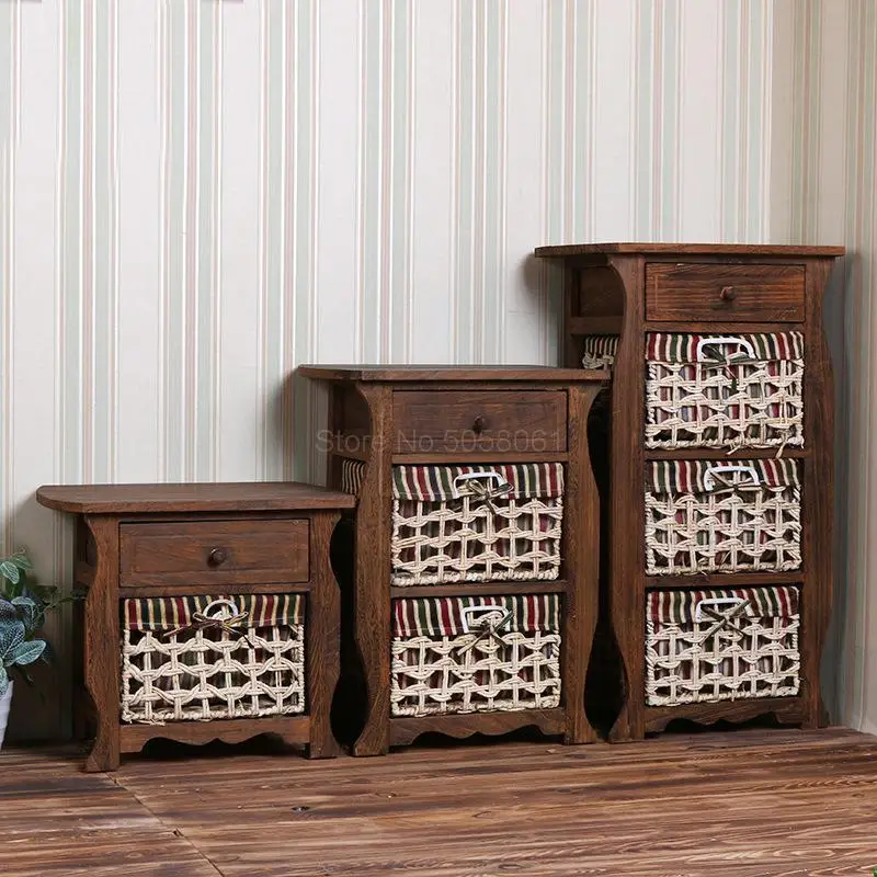 Американский кантри рустикальный Ретро тумбочка из твердой древесины