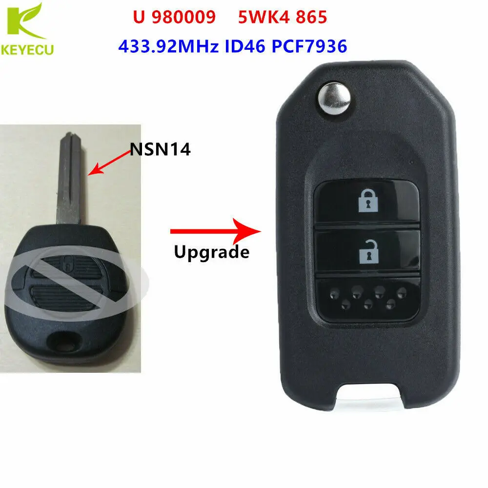 KEYECU обновленный дистанционный флип ключ 433 92 МГц с чипом ID46 для Nissan Micra Almera