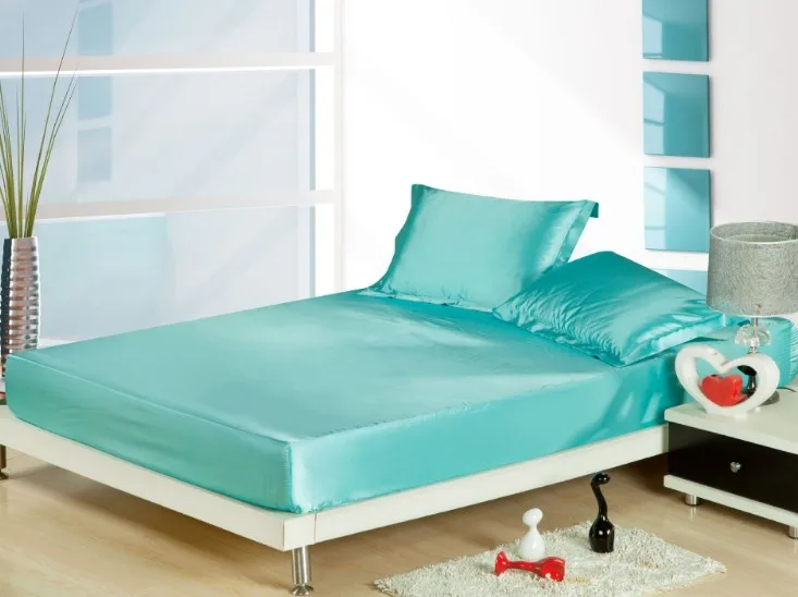 4 шт. Aqua Blue шелковые простыни комплект постельного белья из сатина плоская простыня-покрывало белье califoria King queen размер полный двойной 20 цветов