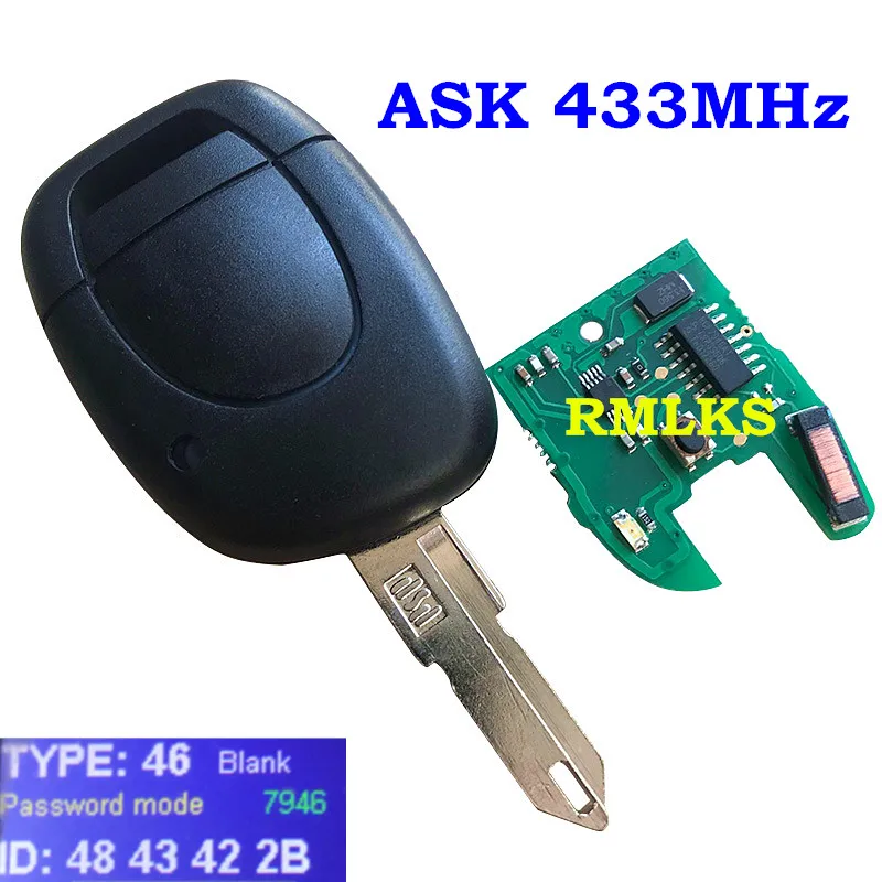 1-кнопочный дистанционный ключ для RENAULT Clio Master KANGOO корпус 433 МГц ASK PCF7946 электронный
