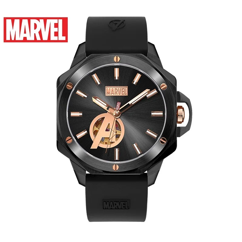 Официальные автоматические механические часы от disney Marve the avengers с кожаным ремешком из нержавеющей стали, ограниченная m-6002