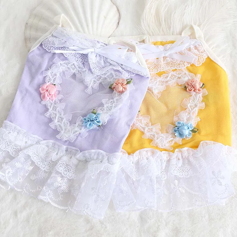 Новая летняя одежда для собак маленьких платье принцессы кружевная фатиновая