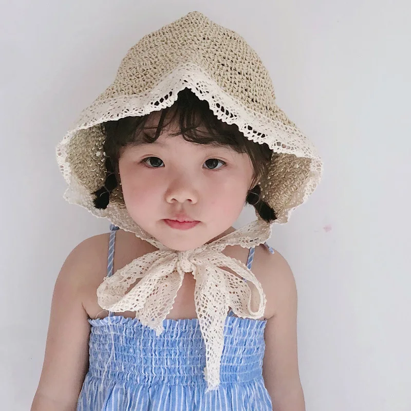 MILANCEL summer girls hat kids straw sun photograph pro with lace string | Детская одежда и обувь