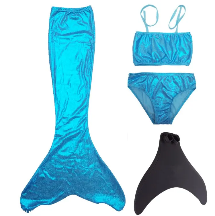 Blue 4PCS Купальный костюм, 4 шт./1 комплект, детский купальник-бикини принцессы Ариэль с блестками и блестящим золотым хвостом русалки - Цвет: Blue 4PCS