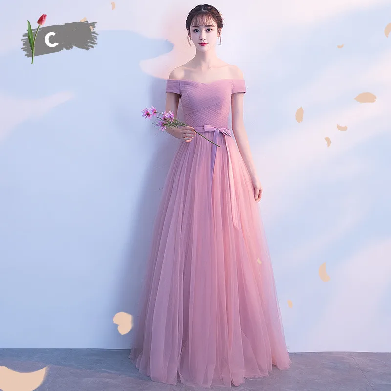 Dust Pink C Модные Длинные свадебные платья со шнуровкой сзади элегантное розовое шифоновое платье с бантом и круглым вырезом без рукавов свадебное платье для гостей - Цвет: Dust Pink C