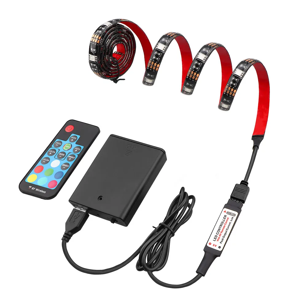 Лента RGB Светодиодная лента на батарейках SMD 5050 Светодиодная лента RF 17Key пульт дистанционного управления/Bluetooth APP управление, USB Питание от батареи 1 м 2 м