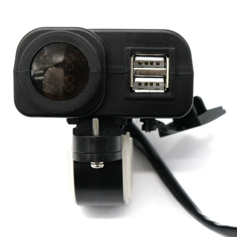 Partol Многофункциональный мотоцикл USB зарядное устройство светодиодный цифровой вольтметр-термометр 2.1A+ 2,1 для зарядки gps iPhone iPod psp телефонов