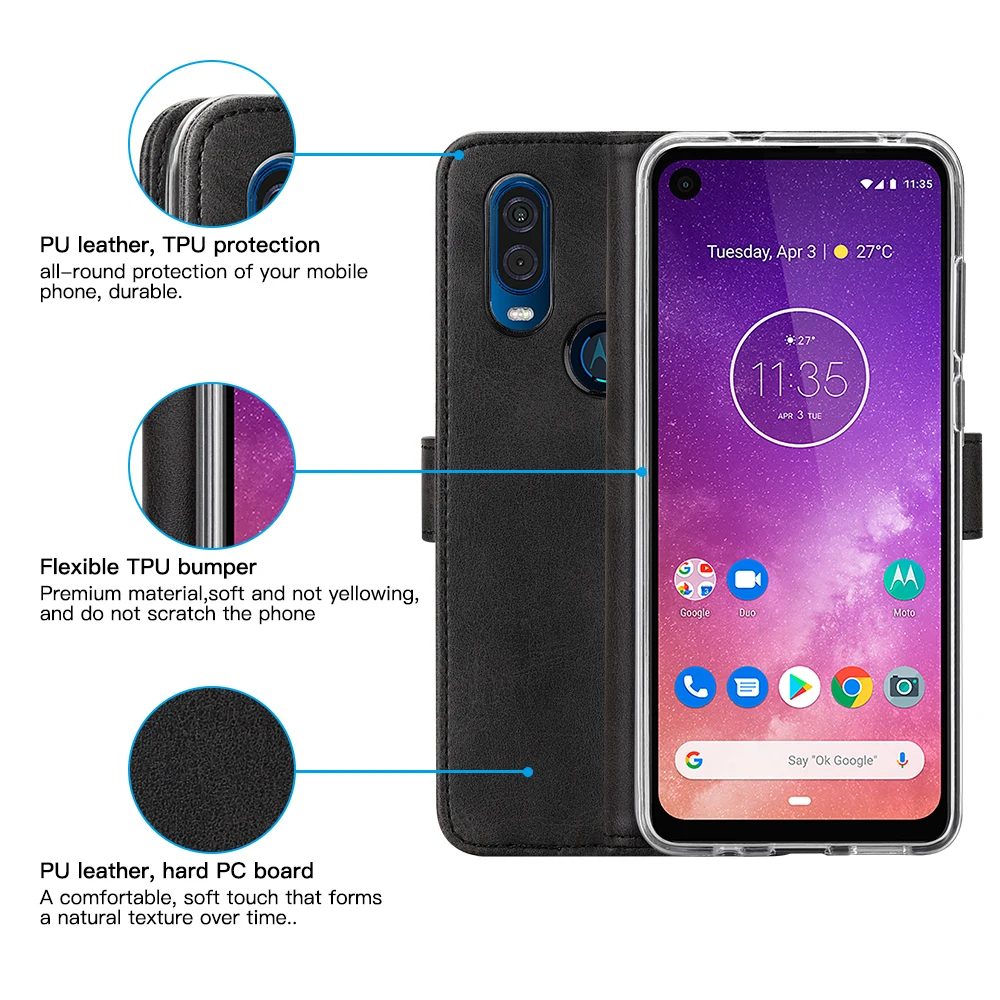 Роскошный чехол из натуральной кожи для Motorola Moto One Vision, откидной Чехол-кошелек с держателем для карт, простой чехол-подставка