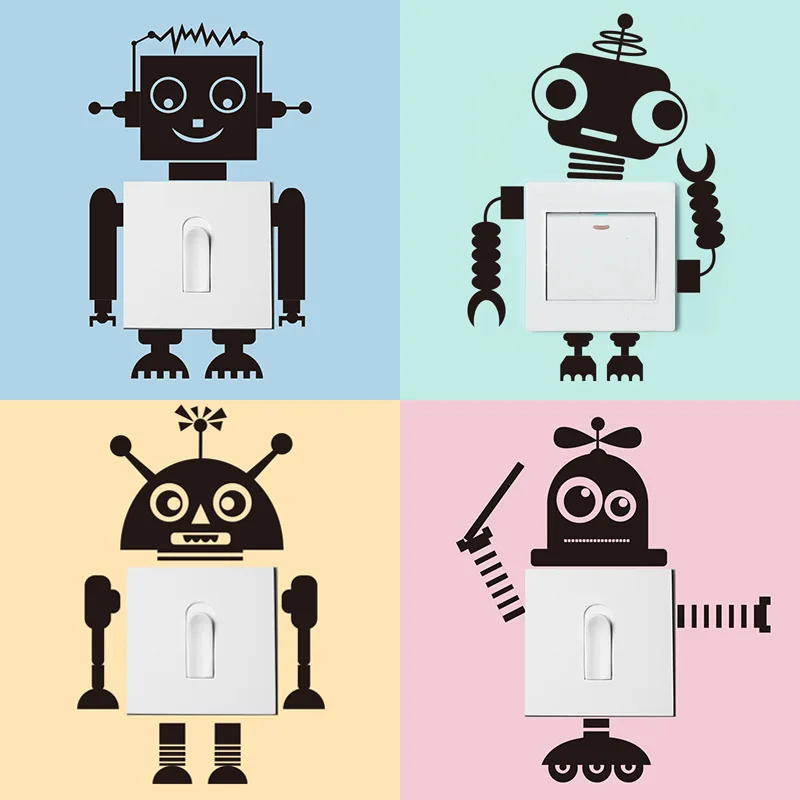 Креативный робот виниловый стикер для переключателя персональный мультяшный на