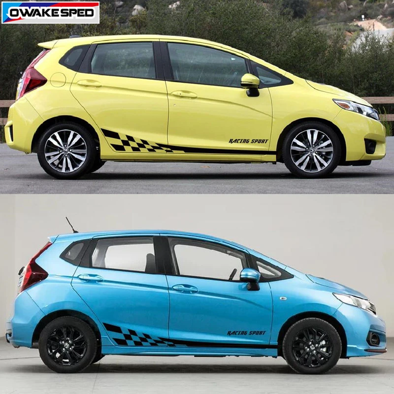 Наклейка на дверь автомобиля боковая юбка для Honda FIT JAZZ RS 2014 2018 Racing Sport Flag