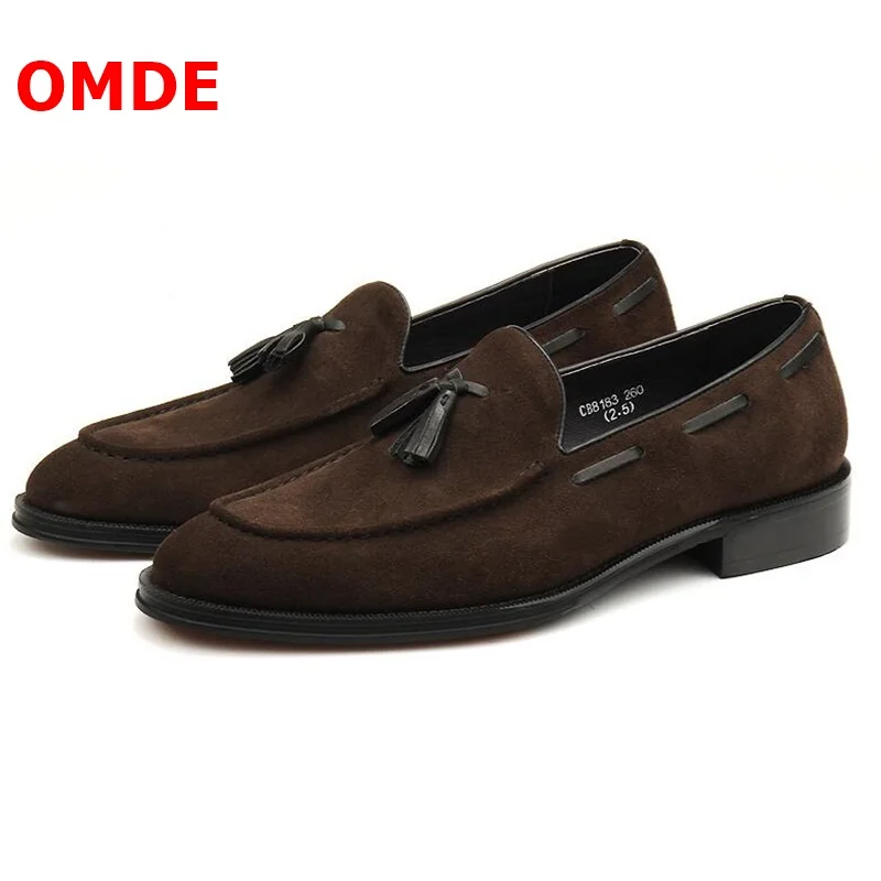 

OMDE High Quality Cow Suede Leather Tassel Loafers Men Handmade Slip On Dress Shoes Fashion Casual Shoes Gentlemen Party Shoes