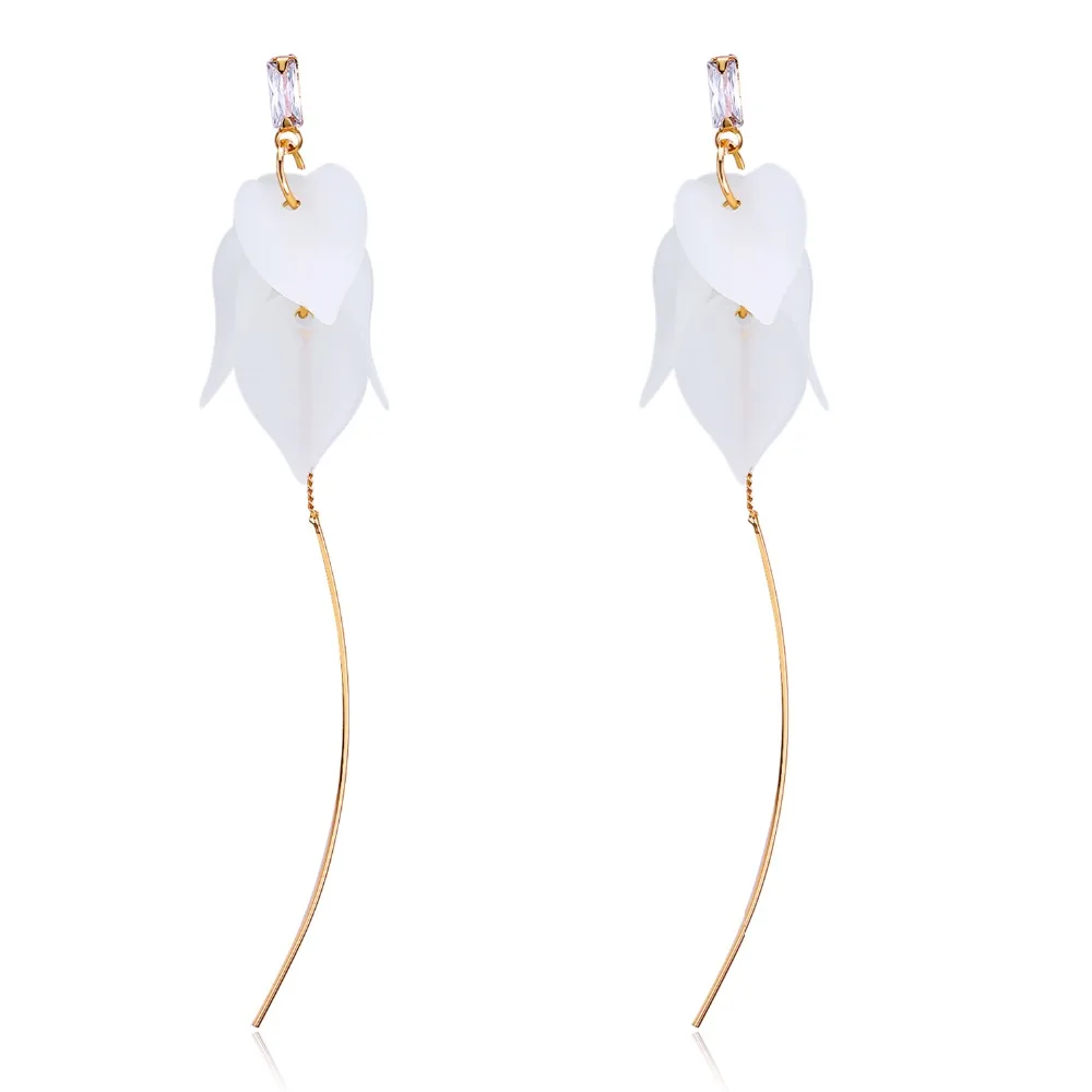 NanBo Fashion long Feather dangle earrings with stones simple drop cube crystal jewelry Flower women gifts | Украшения и