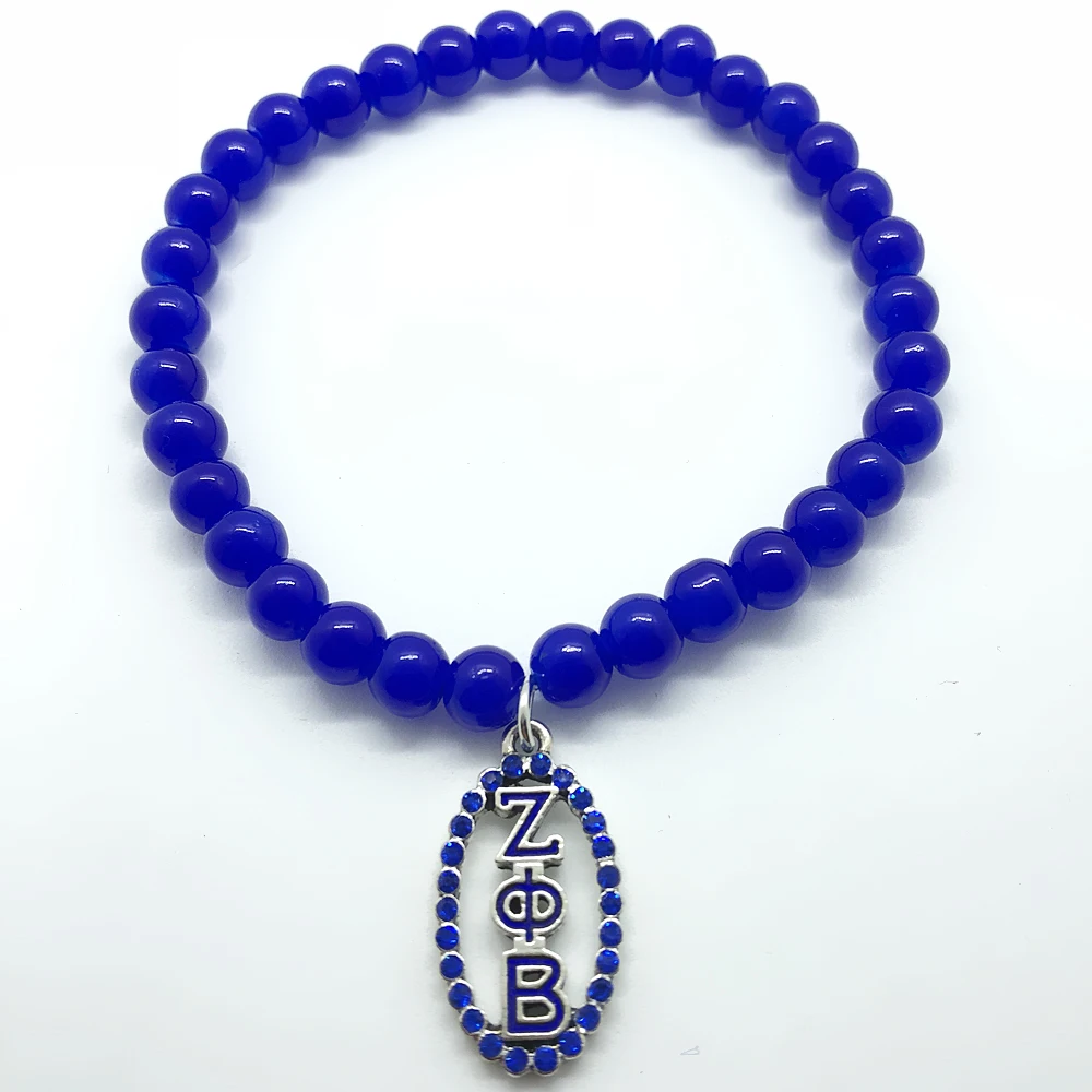 Модная греческая буква society zeta Phi Beta sorority jewelry синие стеклянные бусины ZPB браслет