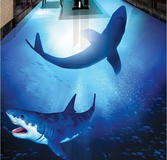 3d Пол обои на заказ papel де parede Плитка глубокая морская Акула фото плитка пол