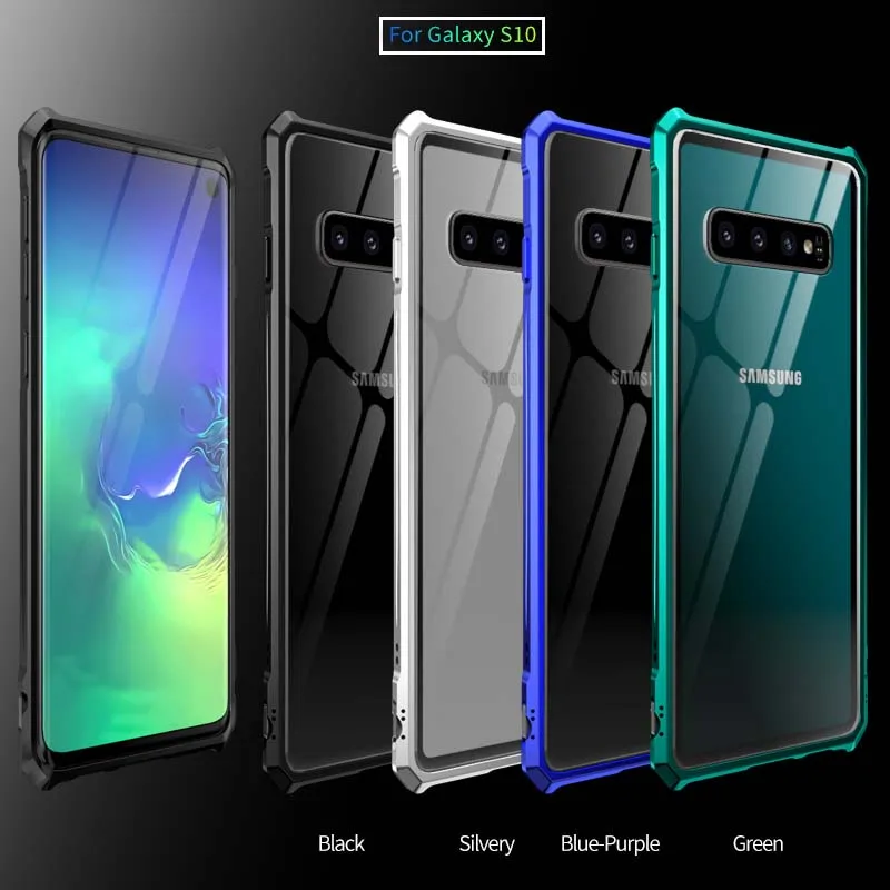 Роскошные Алюминий металлический чехол-броня для samsung Galaxy S10 плюс S10 E S10 тонкая рамка корпус бампер задняя прозрачная Стекло KS0007