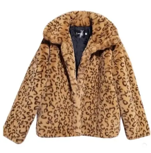 

New Lady Faux Fur Coat Winter Leopard Fur Jacket Fashion Fur Outerwear Coat Women Warm Fake Fur Coat Casaco De Pele Falso K911