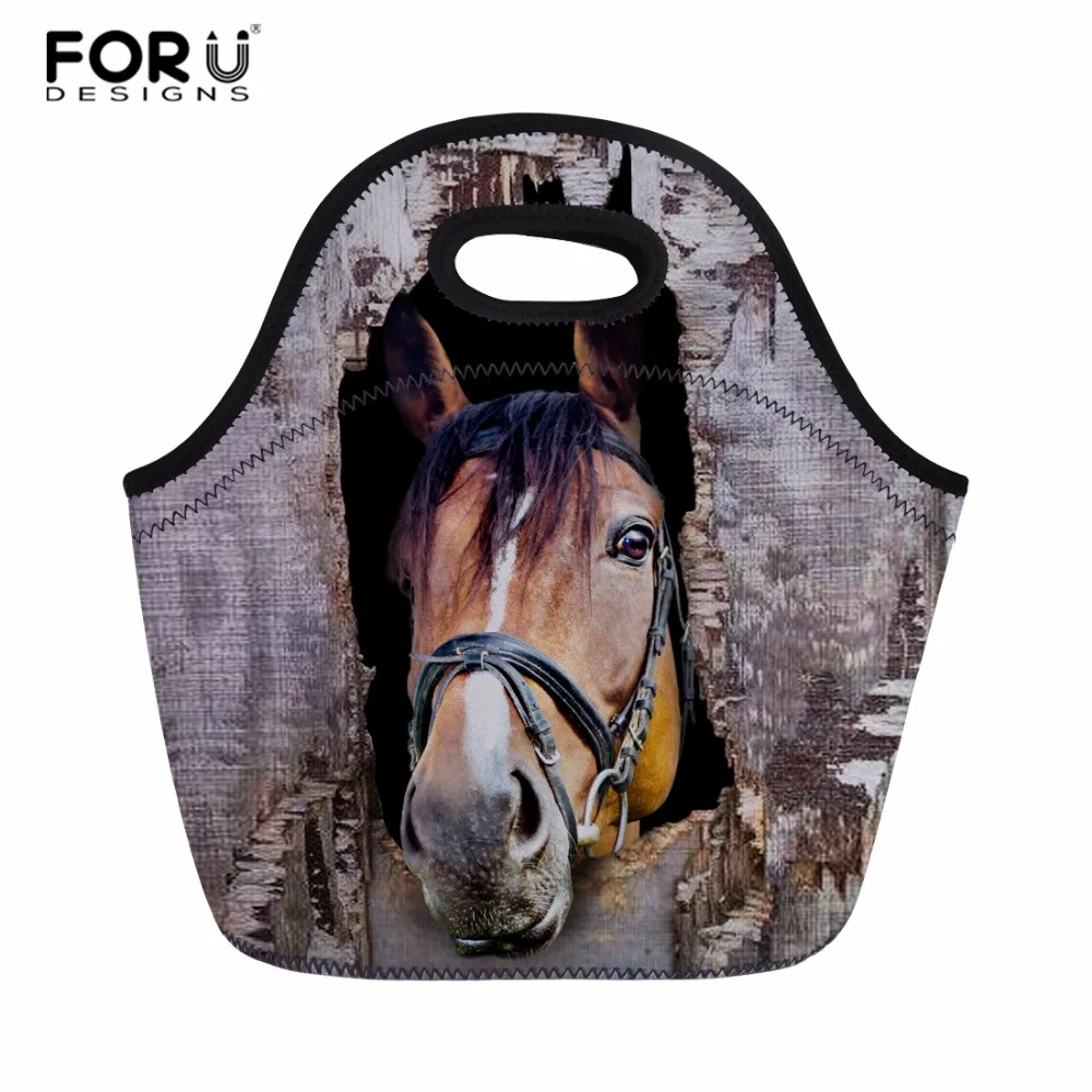 

FORUDESIGNS Horse Printing Insulated Thermal Food Lunch Bags Neoprene Portable Women Kids Picnic Cooler Lunch Box Tote Bag