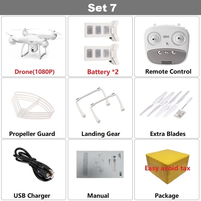 Set7 1080P 2B White Радиоуправляемый Дрон Teeggi S70W с регулируемой камерой FPV 1080P HD gps Профессиональный Квадрокоптер Вертолет VS X8 Pro X8Pro - Цвет: Set7 1080P 2B White