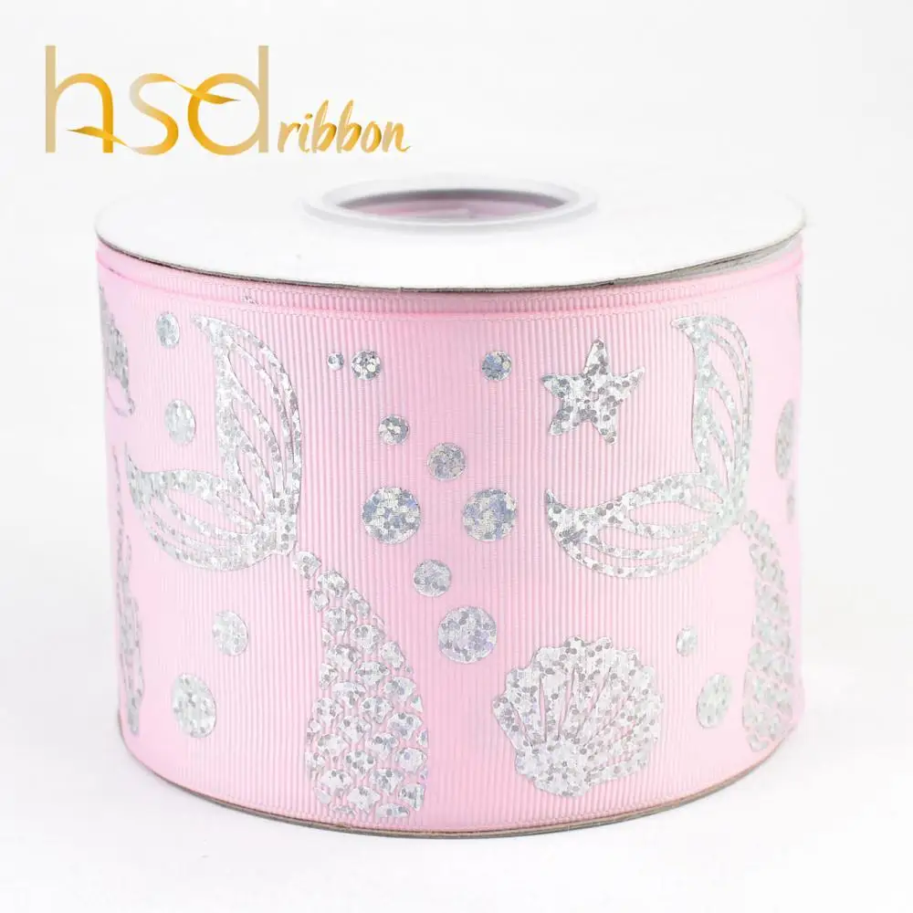 HSDRibbon 75mm 3inch gold laser foil Mermaid series on heat transfer Grosgrain Ribbon | Дом и сад