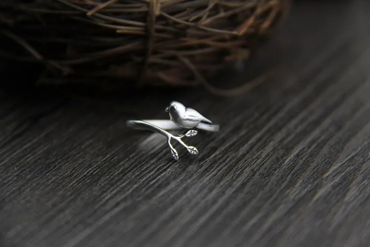 C&R 925 Sterling Silver Rings for Women Art vintage Thai silver bird leaves opening ring Fine Jewelry Size 6-9 Adjustable | Украшения и
