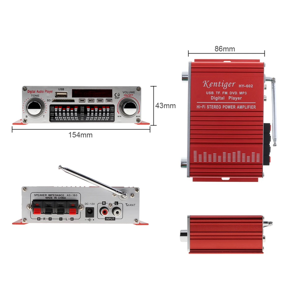 Цифровой аудиоплеер HY 602 Hi Fi автомобильный усилитель FM радио стереоплеер SD USB DVD MP3