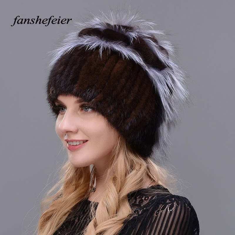 colour02 Fanshefeier, женские вязаные шапки, достаточно теплая меховая шапка, женская зимняя норковая шапка из натурального кроличьего меха, шапки из меха серебристой лисы - Цвет: colour02