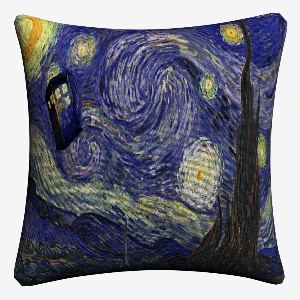 Наволочка для подушки из льна с изображением Доктора Кто Звездная ночь 45x45 см