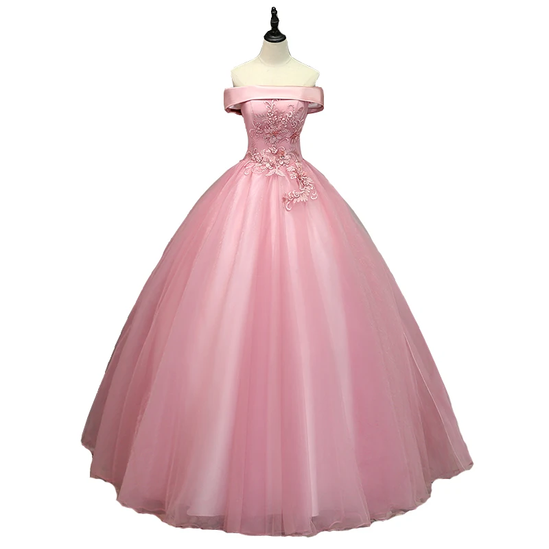 He's Bride New Sweet Pink Prom Dress Sexy Boat Neck Short Sleeve Floor-length Applique Party Ball Gown Robe De Soiree | Свадьбы и