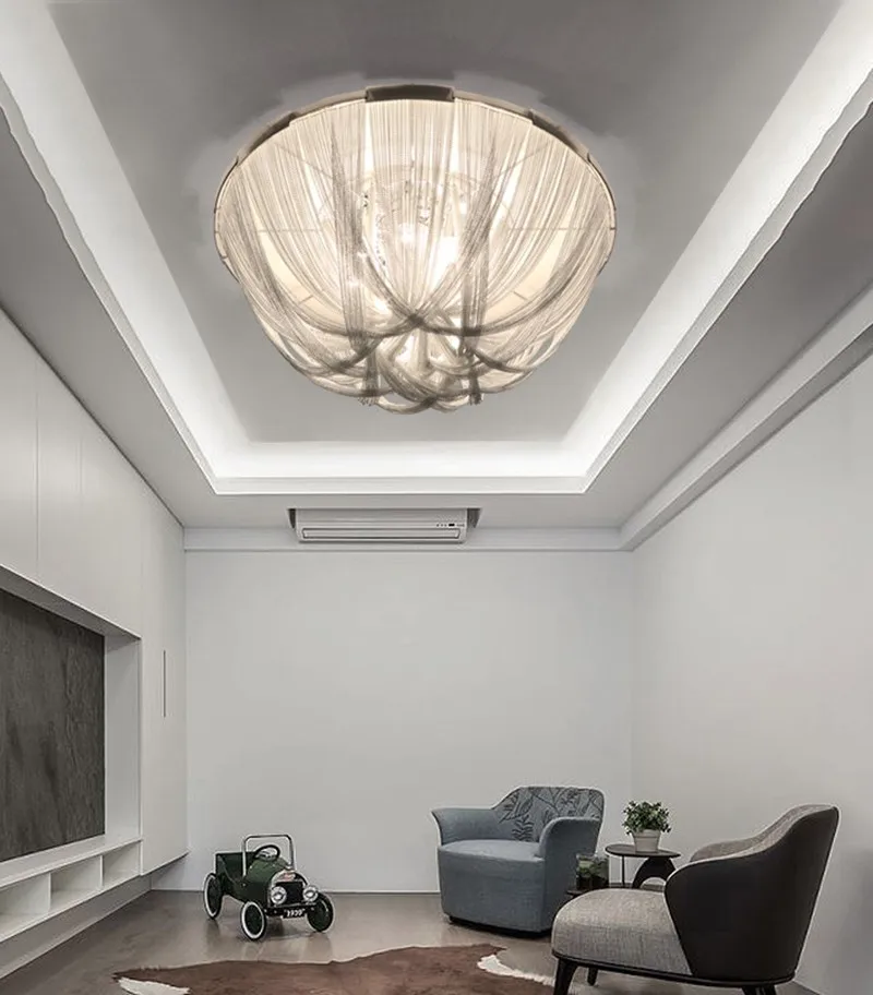 Роскошный потолочный светильник с алюминиевой цепочкой и кисточками