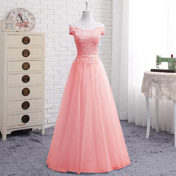Light Pink ТРАПЕЦИЕВИДНОЕ кружевное элегантное вечернее платье, много цветов, вечернее платье, vestido de festa Robe De Soiree Longue, вечерние платья DR04L - Цвет: Light Pink