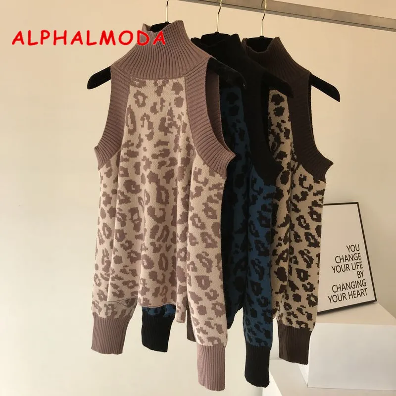 ALPHALMODA 2018 зимний женский сексуальный свитер с леопардовым принтом высоким