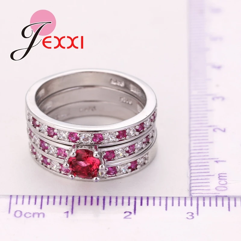

Fashion Design Round CZ Engagement Rings Set For Women 925 Sterling Silver Lady Finger Ring Sets Free Shipping