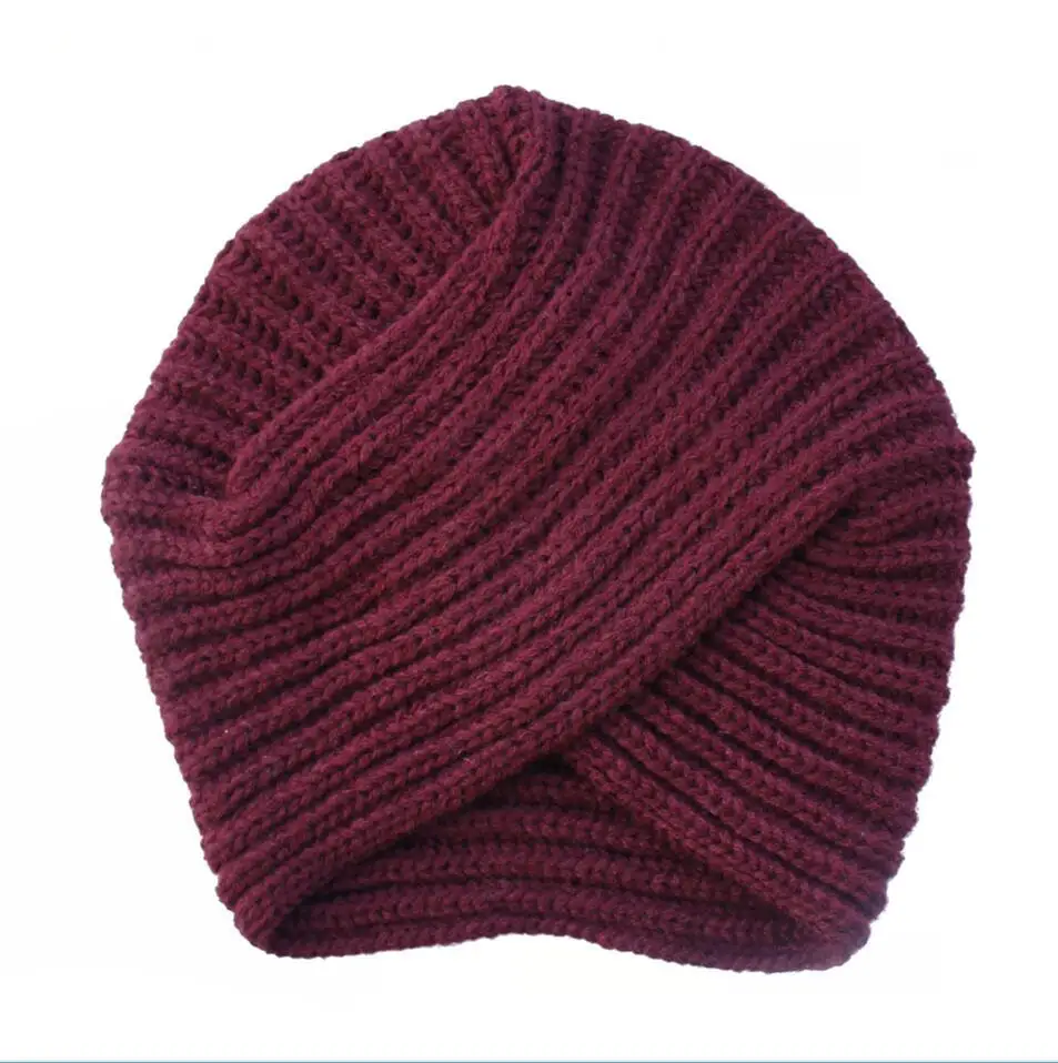 Wine Red Женские зимние вязанные шапочки Skullies& Beanies, Женский тюрбан, головной убор для женщин, крестик, крученая головная шапка, шапка для девочек, Croceht Beanies - Цвет: Wine Red