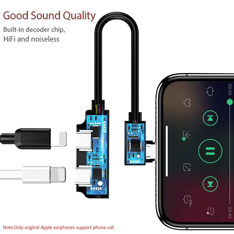 USAMS lighting до 3 5 мм аудио для iPhone Кабельный адаптер двойное освещение lighttin OTG Тип C