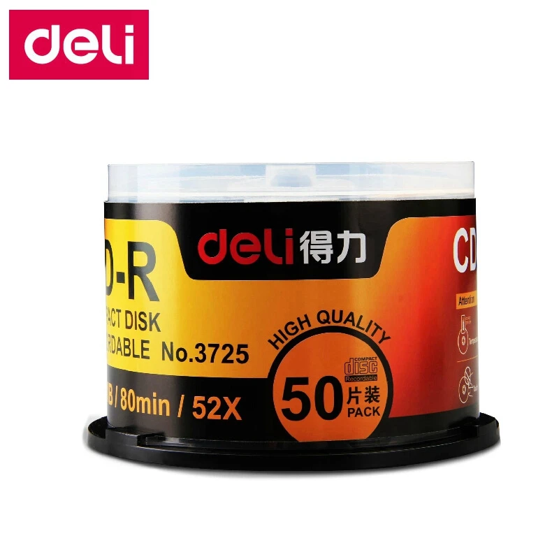 Deli 50 шт./лот 3725 CD R пустые диски записываемые компактные 700 Мб/80 мин/52х диски|compact