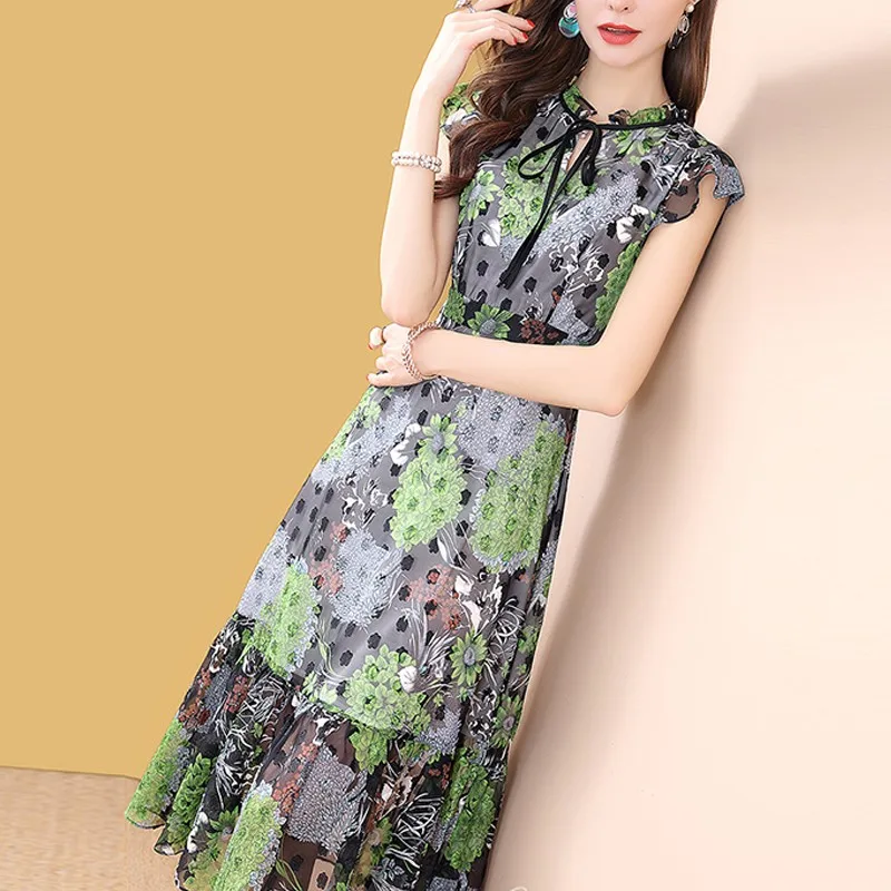 

2019 A-Line Dress Sexy Fashiom Patchwork Short Print Women Green Dot O Neck Summer Night Club Body con Party Dresses Wholesale