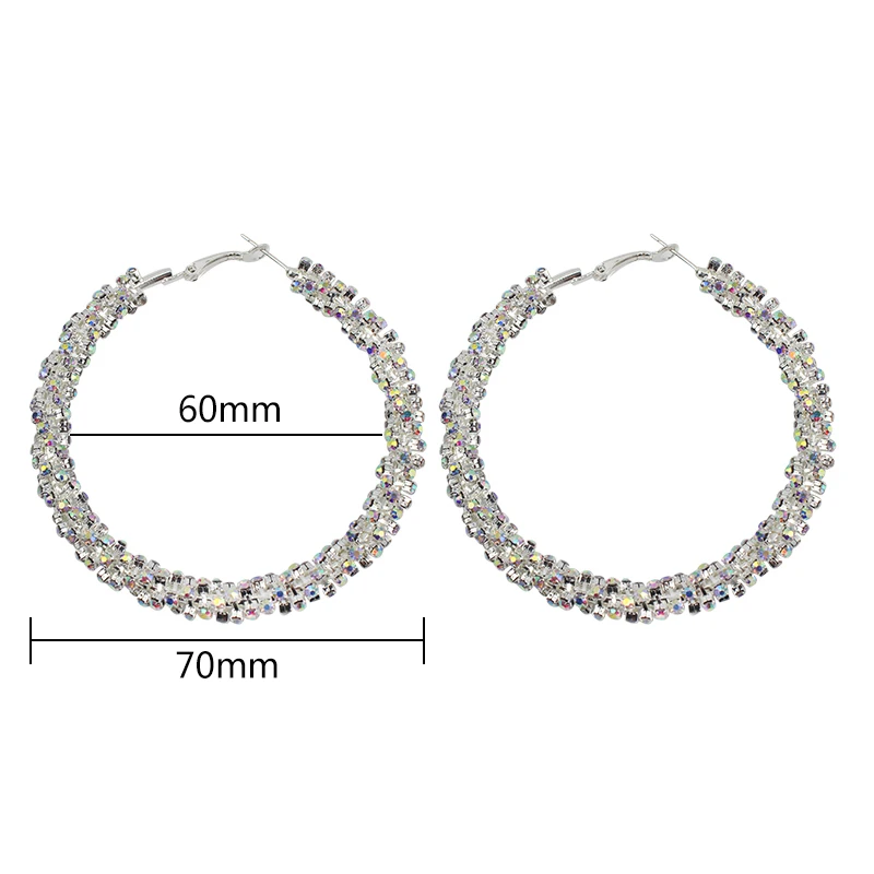 COUYA 60mm New Design silver Charm crystal hoop earrings Geometric Round Shiny rhinestone big circle earring jewelry women | Украшения и