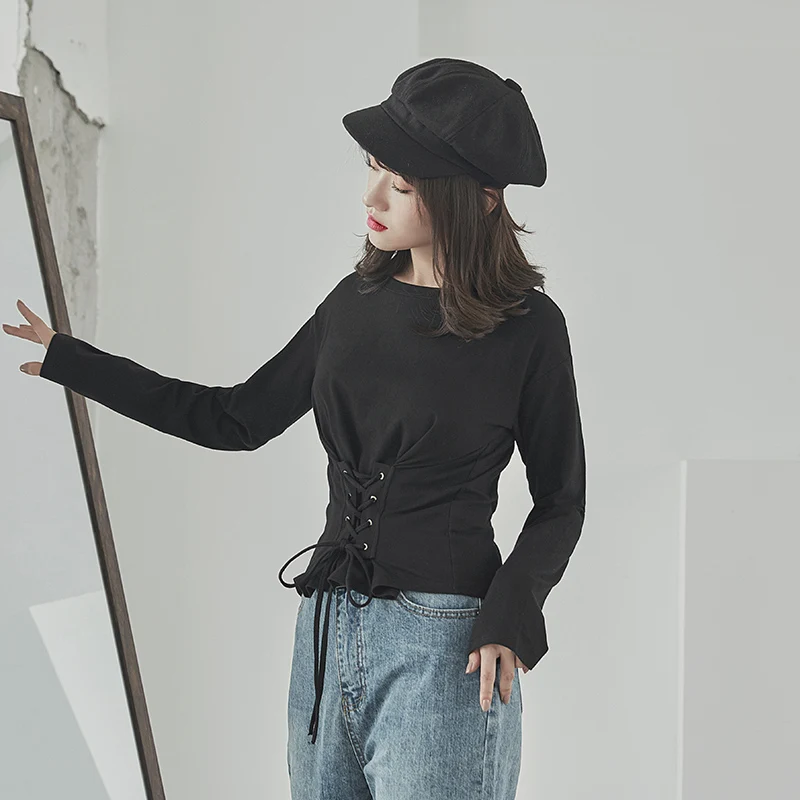 Осенняя и зимняя футболка с длинными рукавами женская тонкая новинка 2018