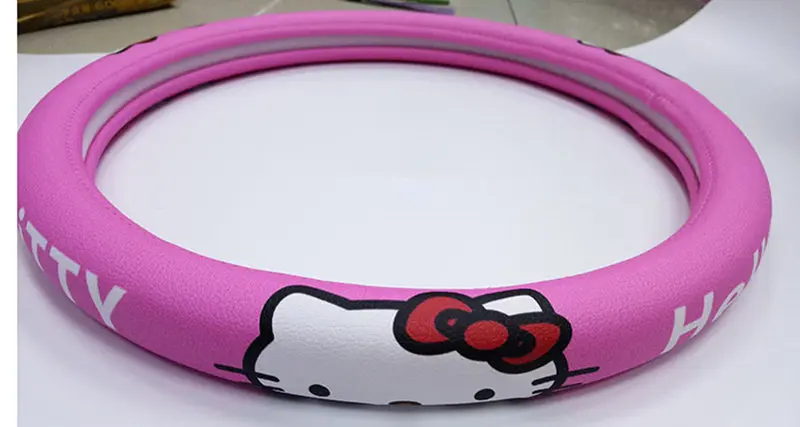 pink kitty Чехол с милым мультяшным котенком для автомобильного руля, чехлы для женщин, автомобильные аксессуары для украшения интерьера, 38 см/15 дюймов, чехол для колеса - Название цвета: pink kitty