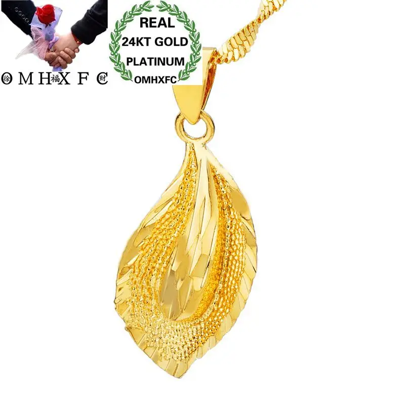 

OMHXFC Wholesale European Fashion Woman Man Unisex Party Birthday Wedding Gift Water Drop Leaf 24KT Gold Charm Pendant PN173