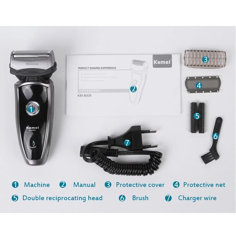 

Men Electric Shaver Double-head Reciprocating Rechargeable Beard Trimmer Mesh Cordless Razor with 2 Spare Shaving Heads