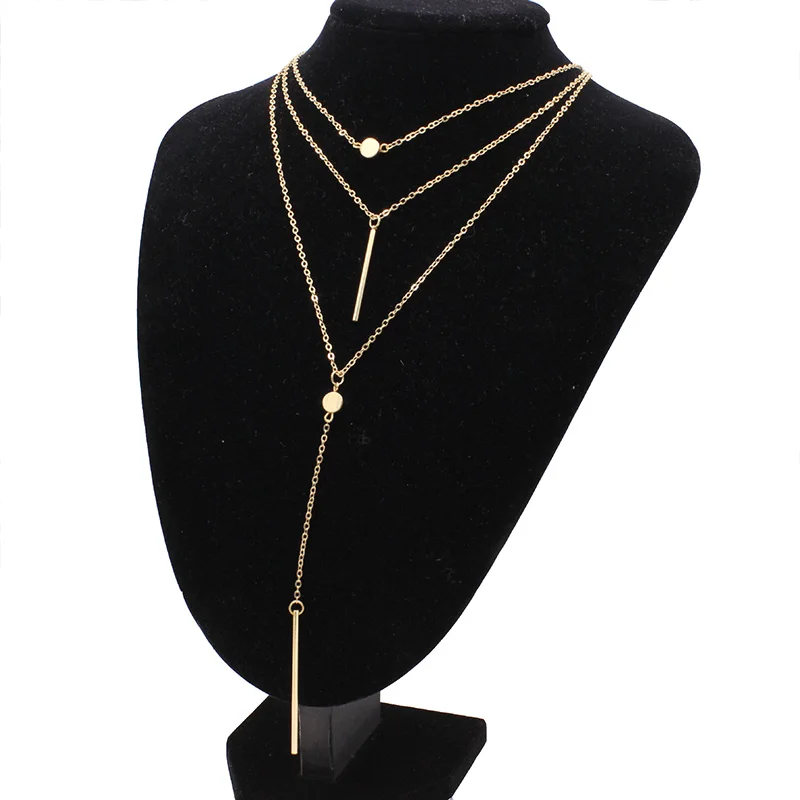  Multi Layer Women Necklaces&ampPendants Long Tassel Charm Tip Bar Statement Necklace for 3Layers Chain Jewelry | Украшения и