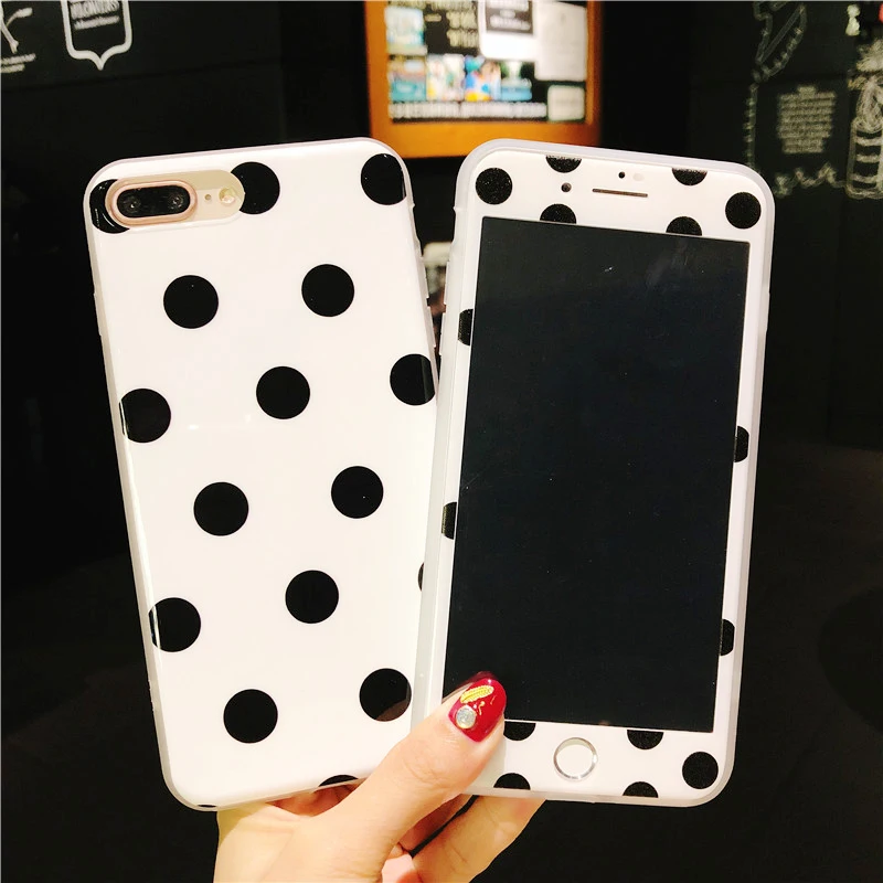 Для iPhone 8plus Чехлы в горошек и пленка из закаленного стекла для X 7 7Plus 8 6 6S 6splus ретро