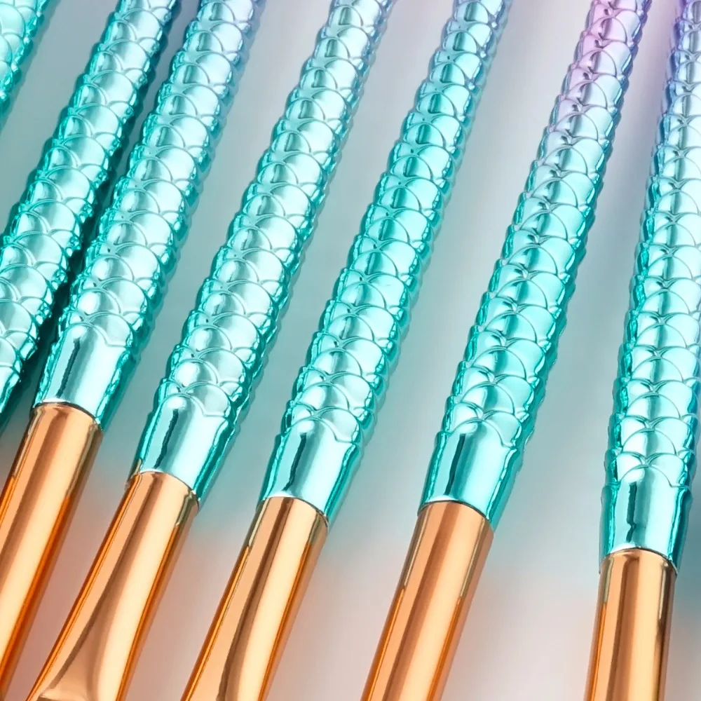 2019 Hot Sell Big Size Mermaid Makeup Brushes Fan Powder Brush Foundation Soft Hair Art Tools For Women 11pcs/set FreeShipping | Красота и
