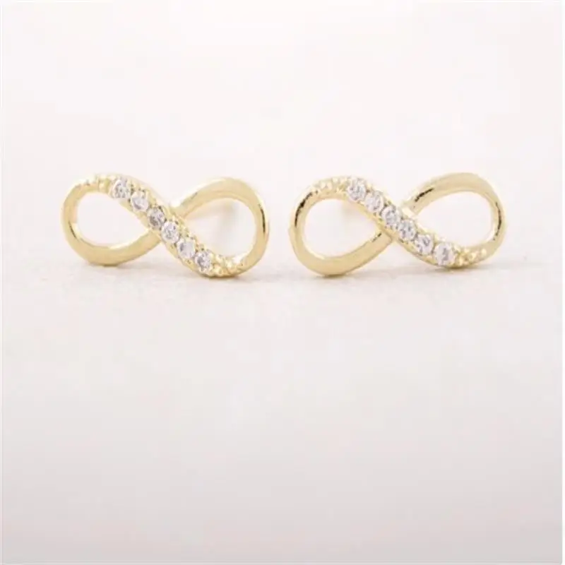 Модные серьги гвоздики в виде восьми слов с цирконом символ бесконечности