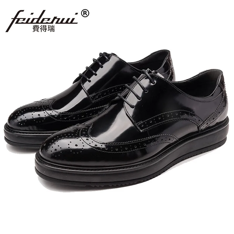 Туфли оксфорды мужские из лакированной кожи на плоской платформе с круглым