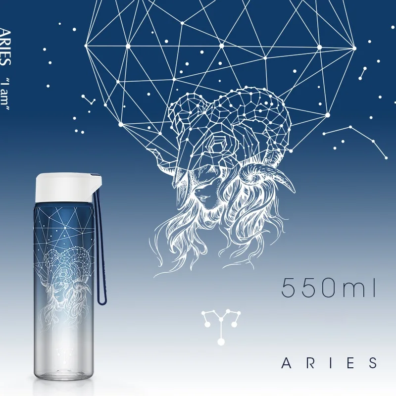 Aries Unibott 550 мл My Cute Crystal Kids пластиковая бутылка для воды Bpa бесплатно шейкер для протеина Спорт Зодиак открытый напиток Кемпинг Тур путешествия - Цвет: Aries