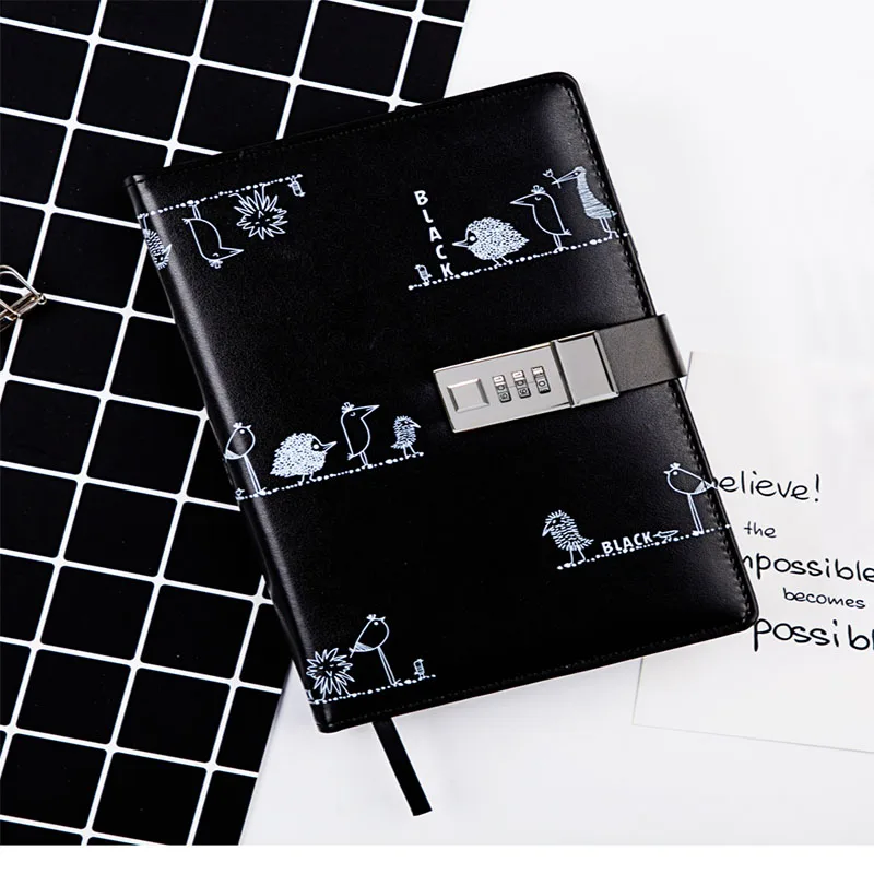 Блокнот с кодовым замком бумажная Запираемая портативная книга PU кожаный замок